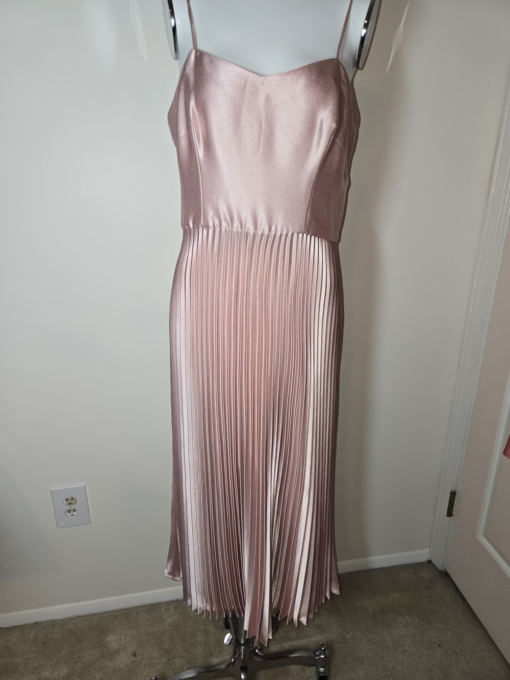 Whistles Rose Satin Pleated Midi Dress -NWOT
